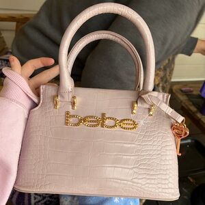 Bebe Light Pink Croc-Embossed Satchel